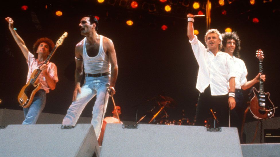Queen at Live Aid in 1985