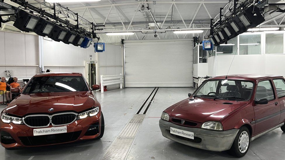 Newer and older car models at Thatcham Research's Safety Laboratory