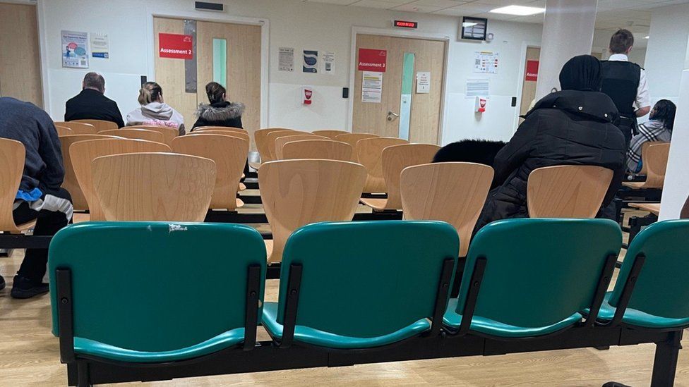Image showing anonymous patients and seating inside North Middlesex hospital's A&E