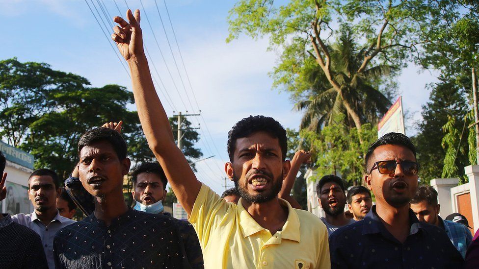 Demonstrators in Bangladesh protesting against fuel price rises.