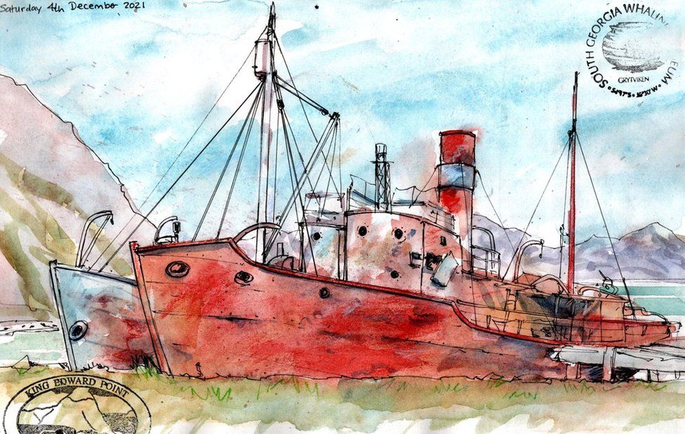 Sketch of former whaling boats in South Georgia