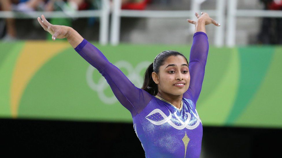 Dipa Karmakar of India smiles after an attempt during the women"s Pole Vault Final competition of the Rio 2016 Olympic Games Artistic Gymnastics events at the Rio Olympic Arena in Barra da Tijuca, Rio de Janeiro, Brazil, 14 August 2016.