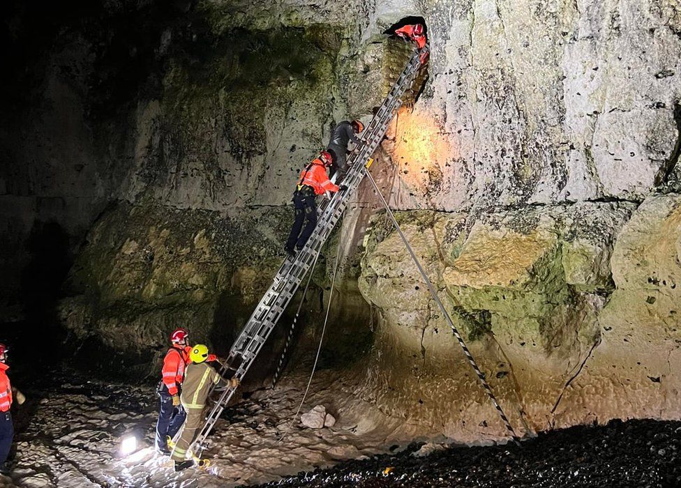 Emergency crews at the cave rescue