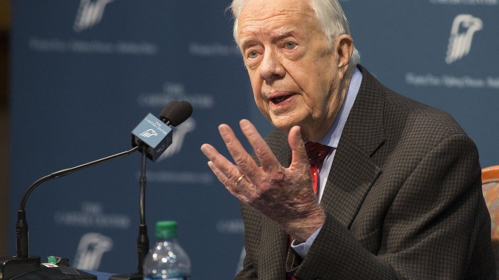 Former President Jimmy Carter talks about his cancer diagnosis during a news conference at The Carter Center in Atlanta on 20 August.