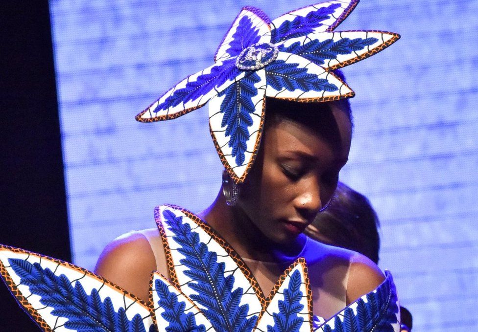 Chadian model Brigitte Tanegue is pictured during the 8th African Model Exhibition Awards on December 15, 2017, in Abidjan.