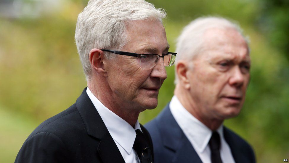 Paul O'Grady leaves the church after following the funeral of Cilla Black