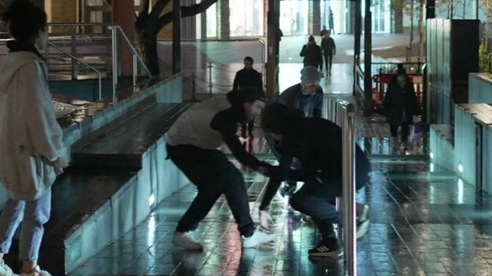 Young people doing parkour in London