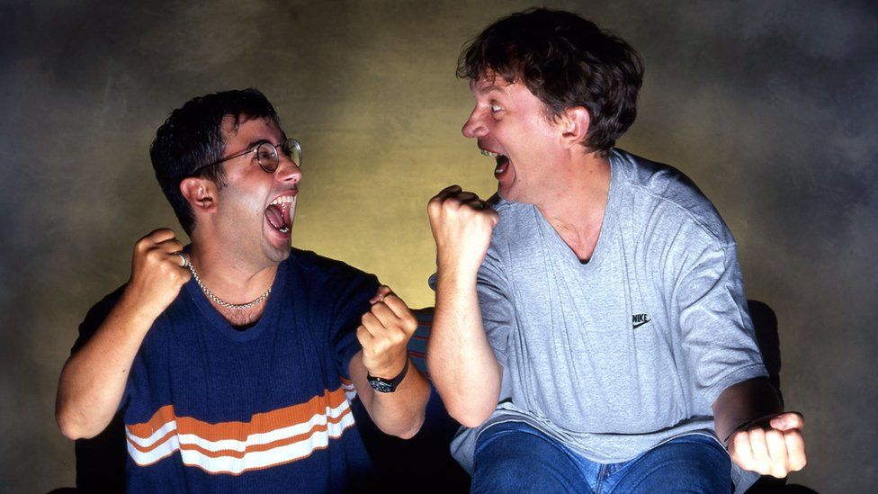 Baddiel and Skinner posing for their show Fantasy Football League