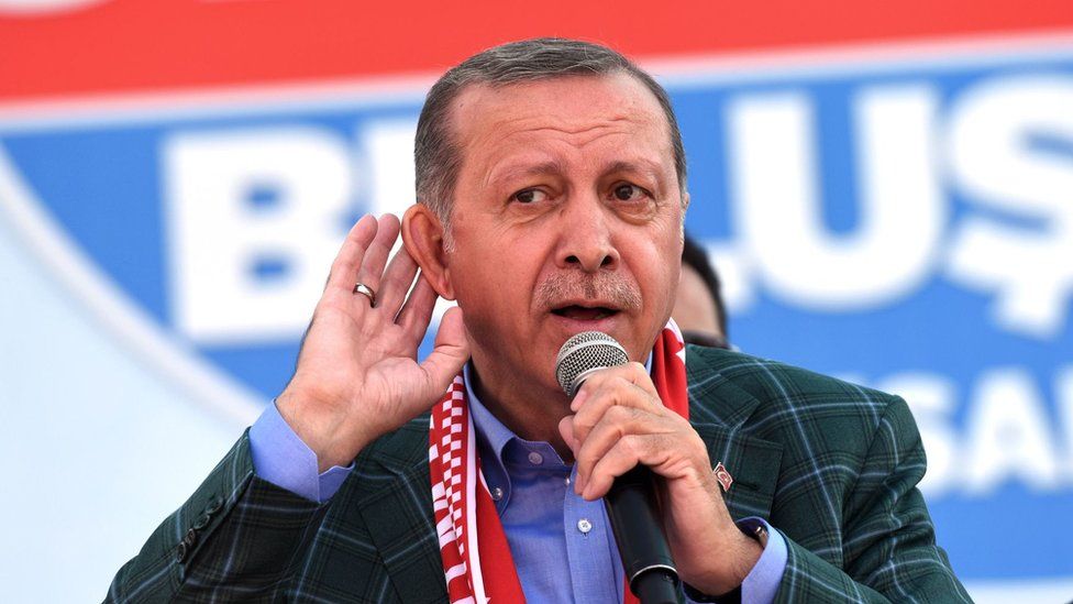 Turkish President Recep Tayyip Erdogan delivers a speech in Istanbul during the final day of rallies on the eve of the constitutional referendum, 15 April 2017