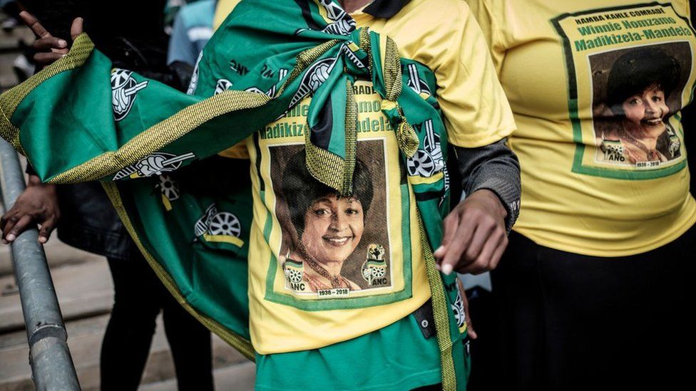 Mourners gather at the Olando Stadium in Soweto, outside Johannesburg, on April 11, 2018 during a memorial service for late South African anti-apartheid campaigner Winnie Madikizela-Mandela.