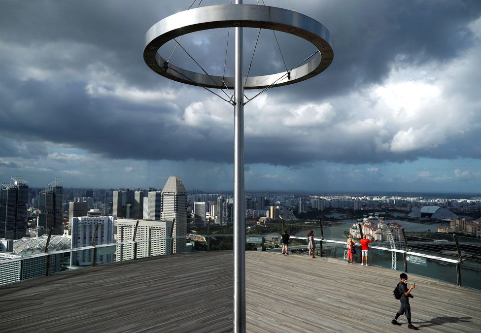 A view of a largely empty Marina Bay Skypark Observation Deck is pictured as tourism takes a decline due to the coronavirus outbreak in Singapore. 20 February 2020