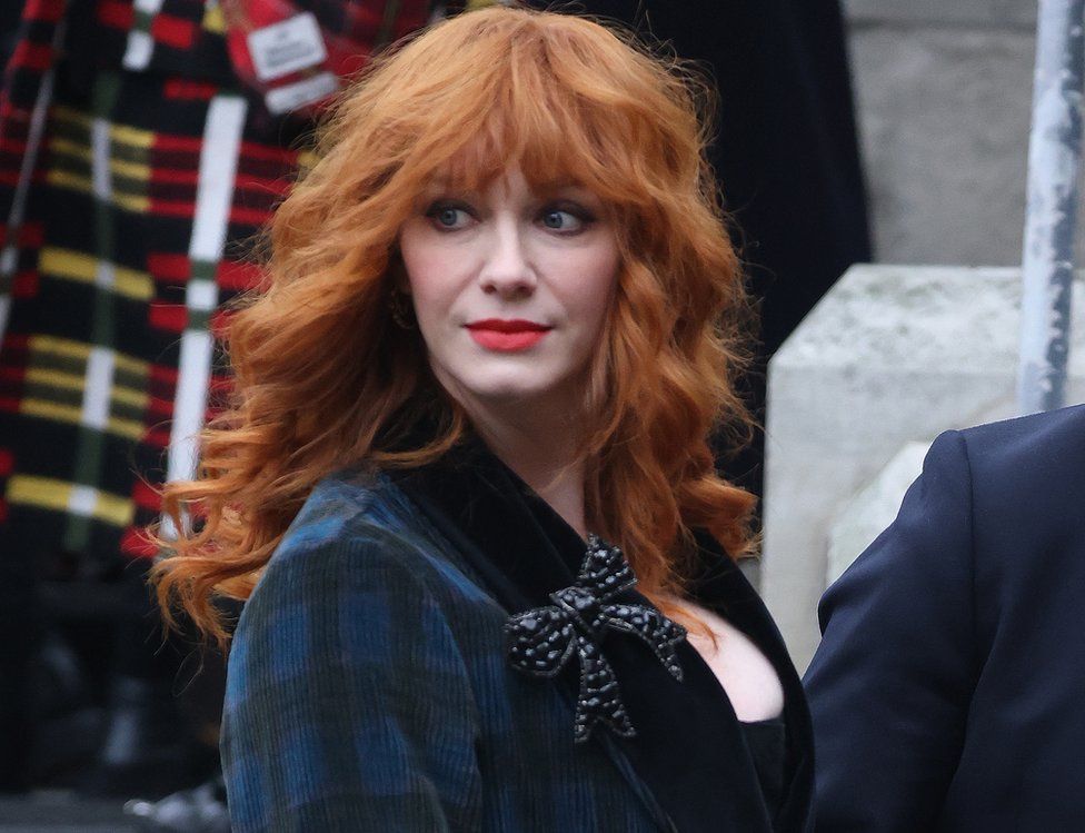 Christina Hendricks arrives for a memorial service to honour and celebrate the life of fashion designer Dame Vivienne Westwood at Southwark Cathedral, London,