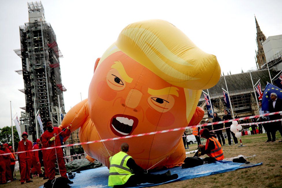 A giant balloon depicting Mr Trump as a baby