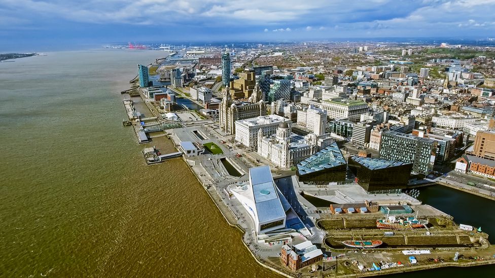Aerial view of Liverpool landmarks