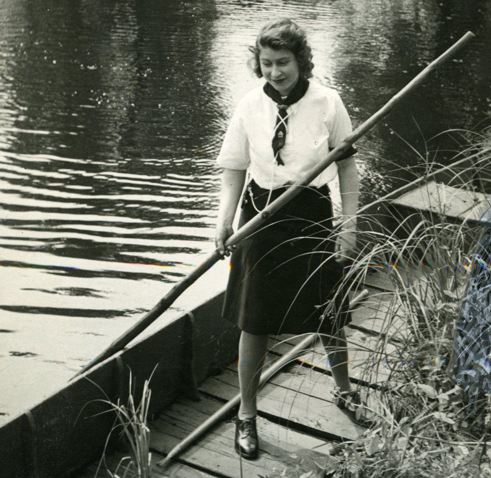 Princess Elizabeth punting on the lake at Frogmore when she was a Sea Ranger