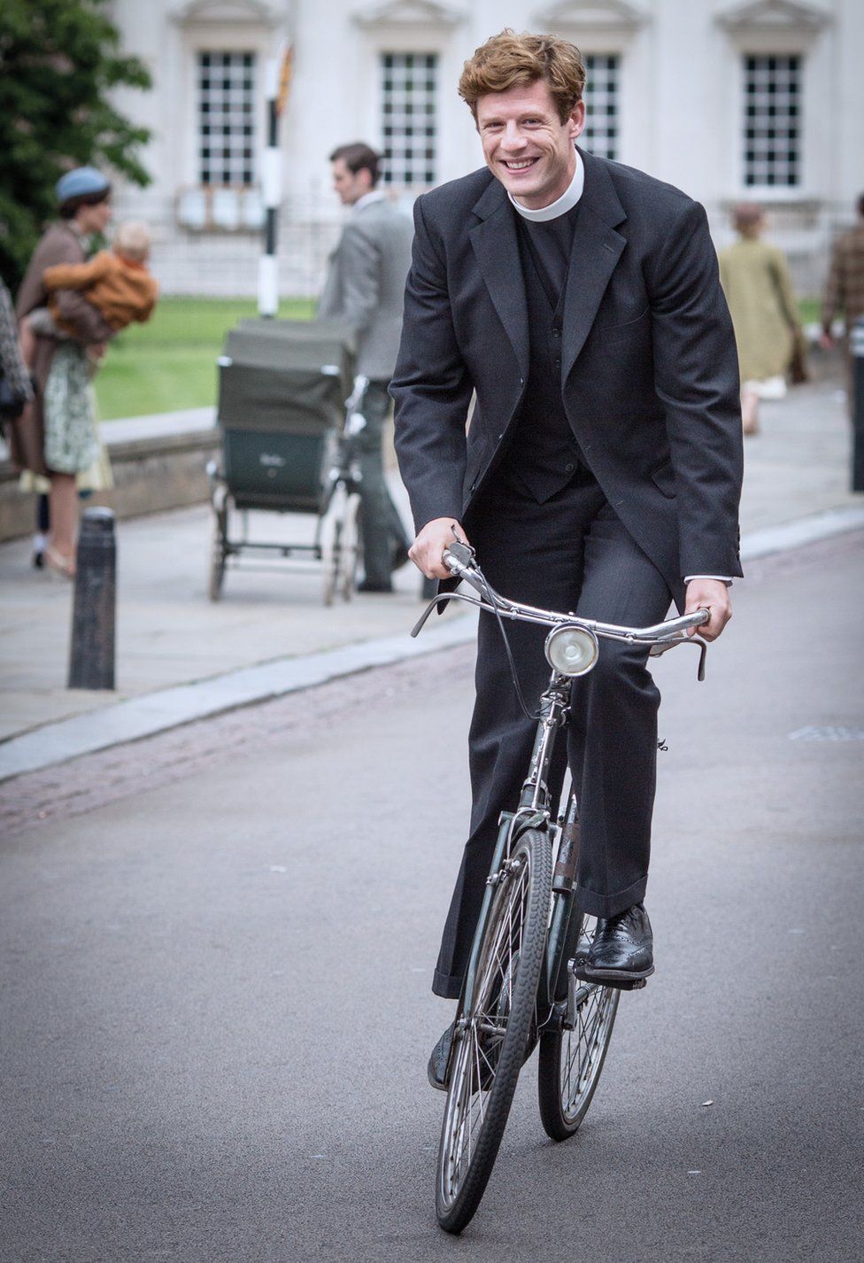 James Norton on a bike