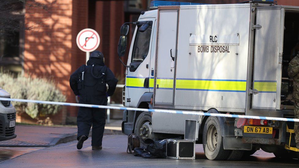 A bomb disposal team at St James's Hospital in Leeds