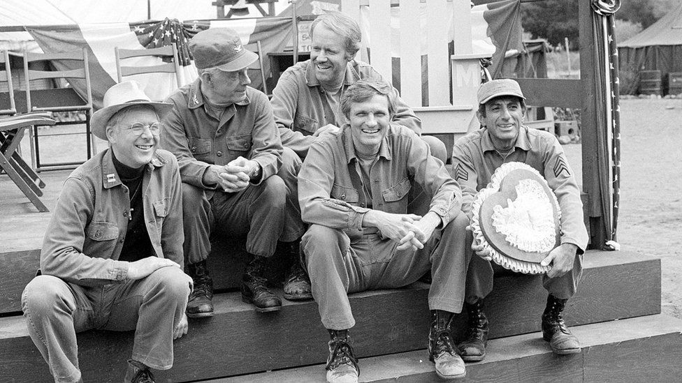 William Christopher, pictured with cast members of television series "M*A*S*H" in Los Angeles on 15 September 1982