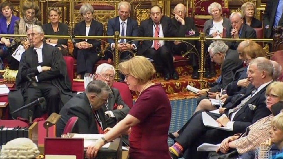 Theresa May watching proceedings in the House of Lords earlier this year