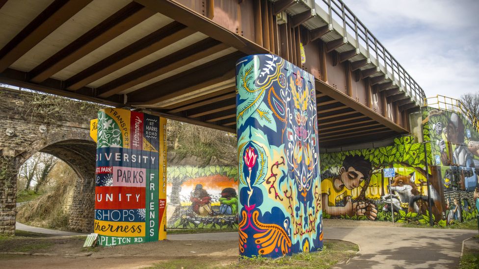 vibrant artwork at Fox Park viaduct in Easton, Bristol