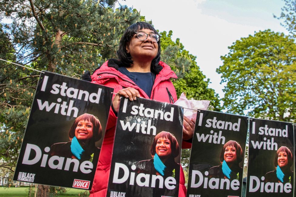 Diane Abbott attends a rally to support her in Hackney, London, 28 April 2024