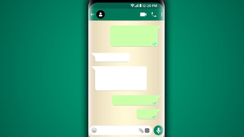 Illustration shows cell phone with app like WhatsApp
