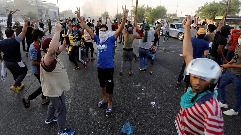 Iraqi anti-government protesters in Baghdad