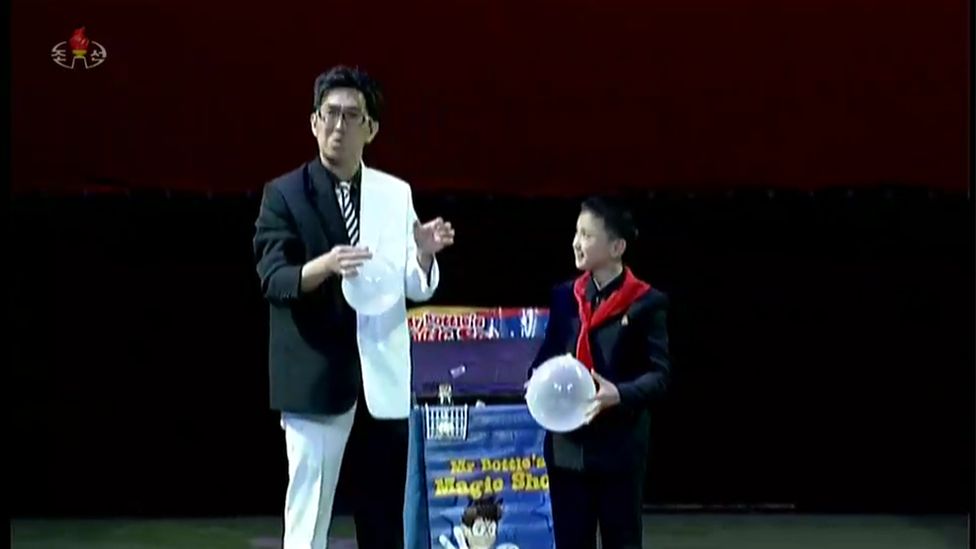 Stage magician Mr Bottle as shown on North Korean TV on 16 April.