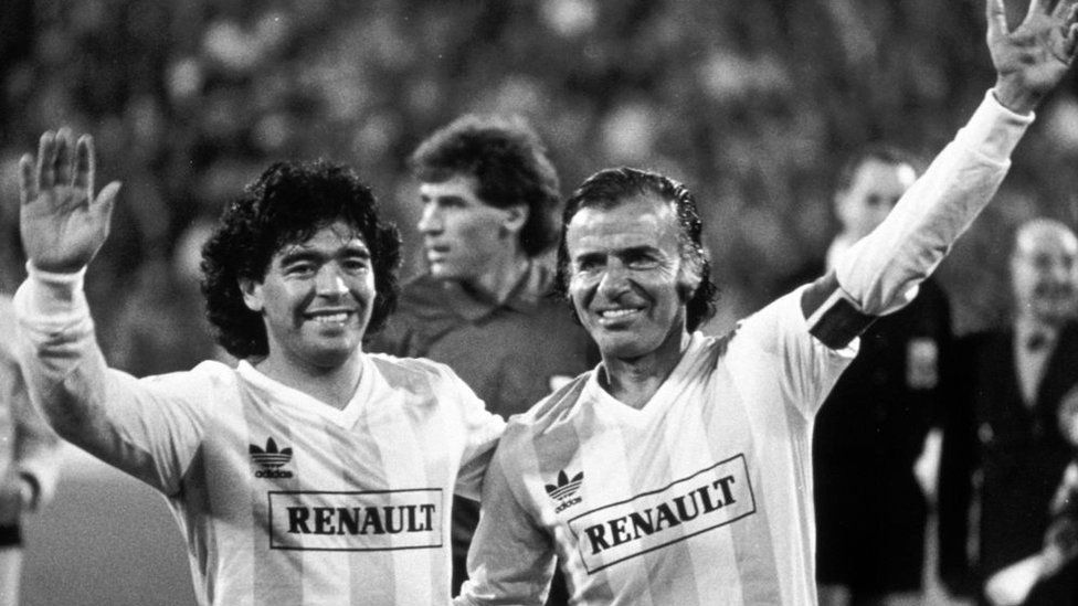 President Carlos Menem seen alongside legendary footballer Diego Maradona