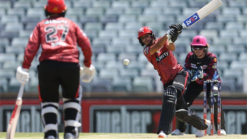 Harmanpreet Kaur of the Renegades bats during the WBBL match between Sydney Sixers and Melbourne Renegades at the WACA, on 05 November 2023, in Perth, Australia.