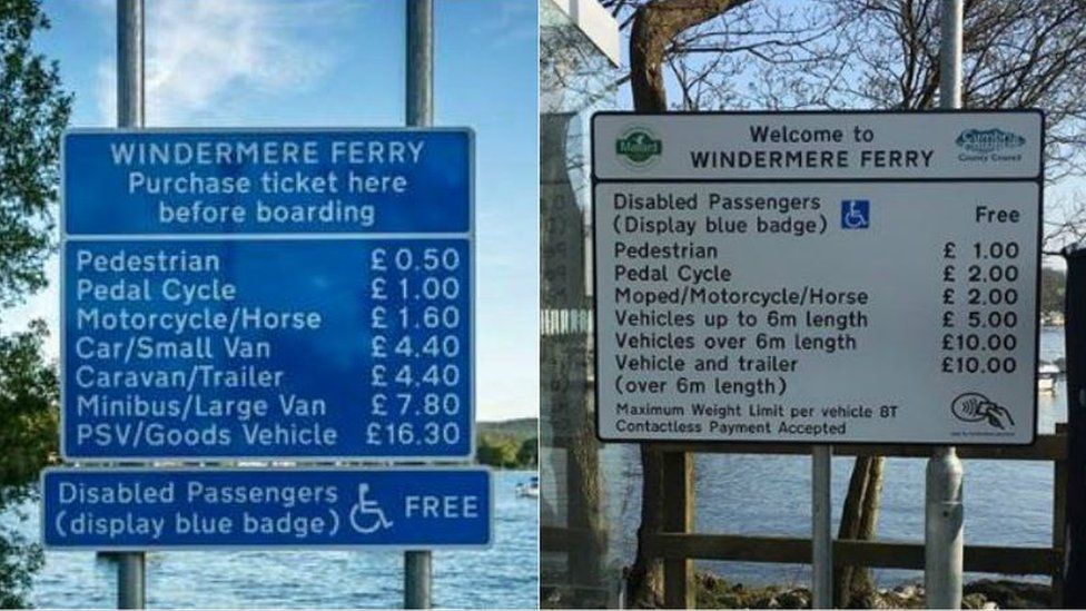 Old (left) and new fare signs