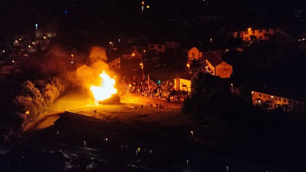 Belfast bonfire viewed from Cave Hill