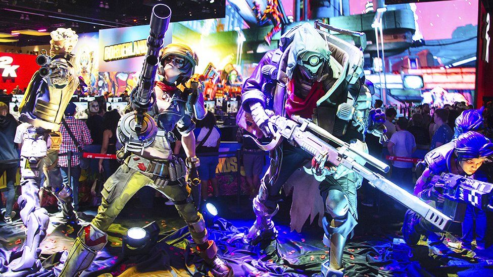 Models of video game characters at E3