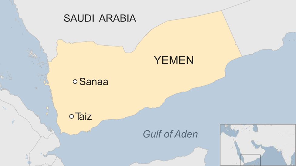 Map of Yemen showing Taiz