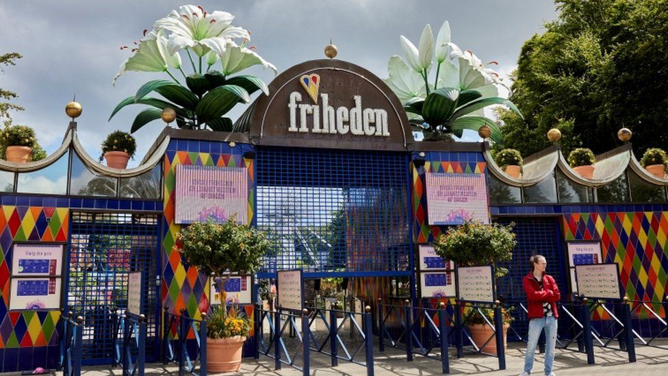 The entrance to the Tivoli Friheden theme park in Aarhus, Denmark