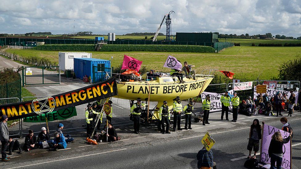 Fracking activists block the entrance to the Cuadrilla's fracking site