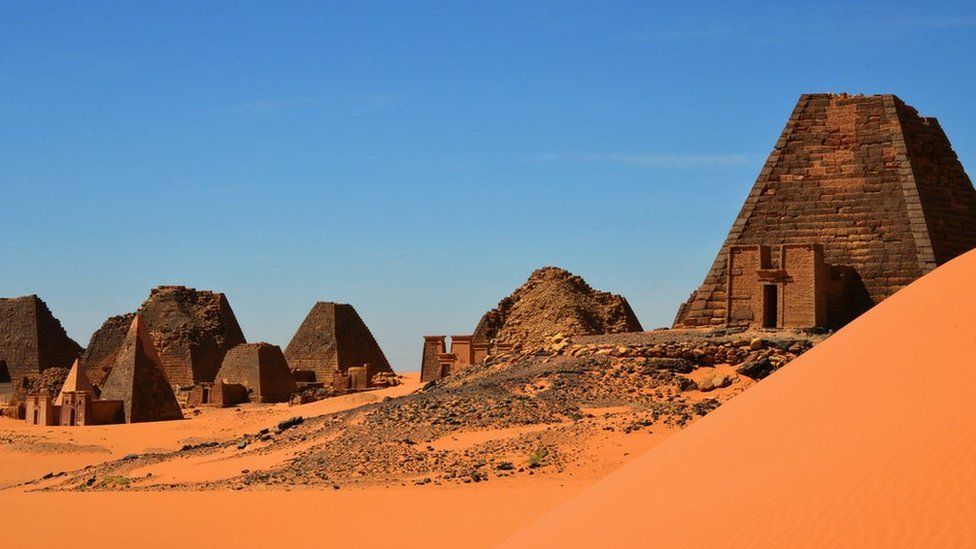 Meroe pyramids at the UN-designated World Heritage Site at al-Bajrawiya in Sudan