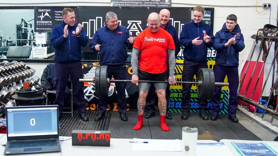 Firefighter Glen Bailey, 42, attempts to break the Guinness World Record for the most weight lifted in 24 hours