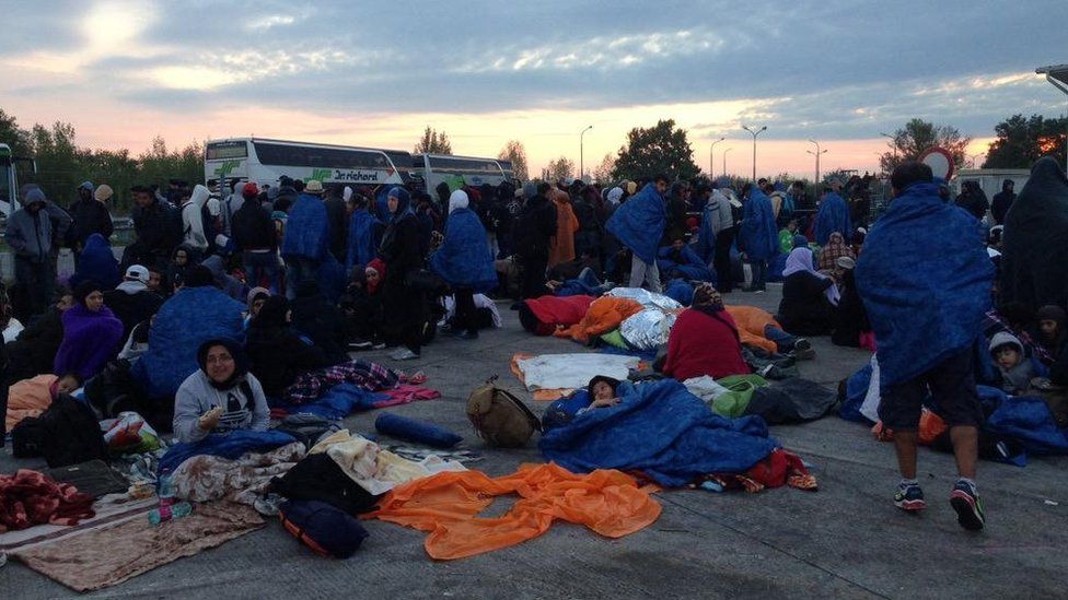 Migrants at the Hungary-Austria border