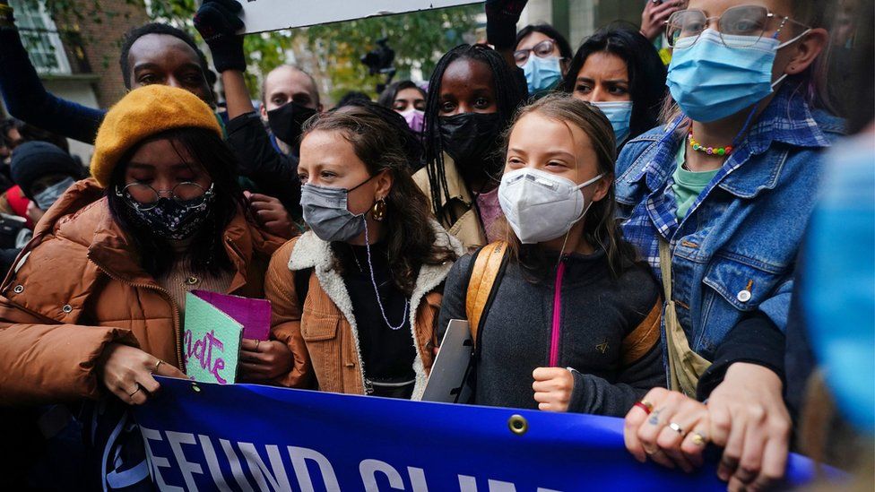 Greta Thunberg taking part in climate protests in London