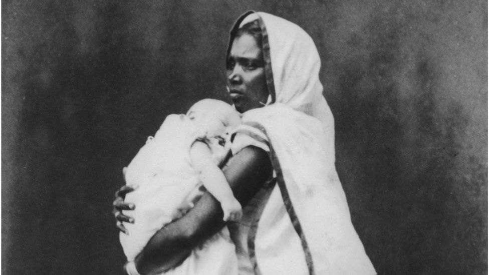 An ayah with a child in India circa 1858