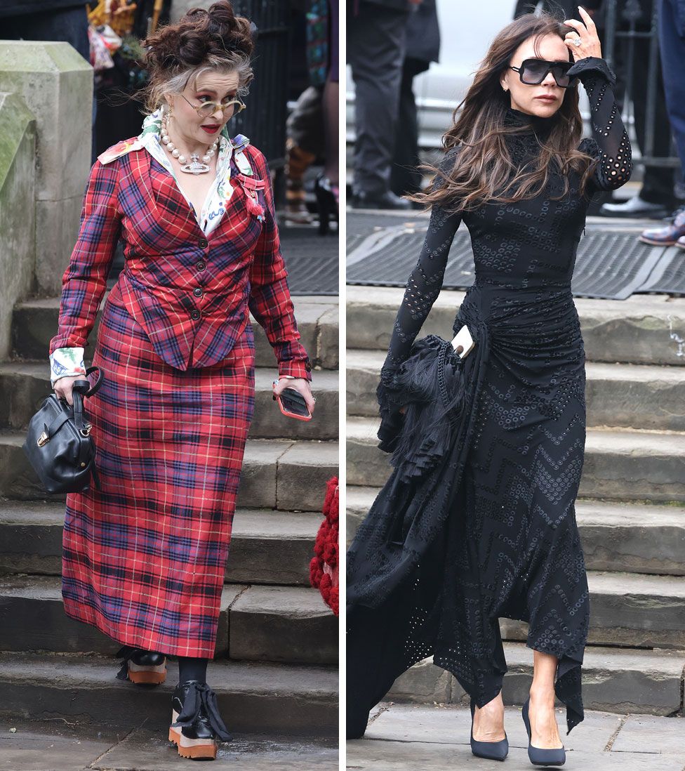 Helena Bonham Carter and Victoria Beckham arrive for a memorial service to honour and celebrate the life of fashion designer Dame Vivienne Westwood at Southwark Cathedral, London, who died aged 81 in December