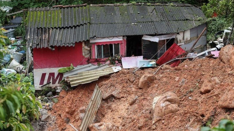 A house destroyed by a landslide in Guarujá, São Paulo state, Brazil. Photo: 3 March 2020