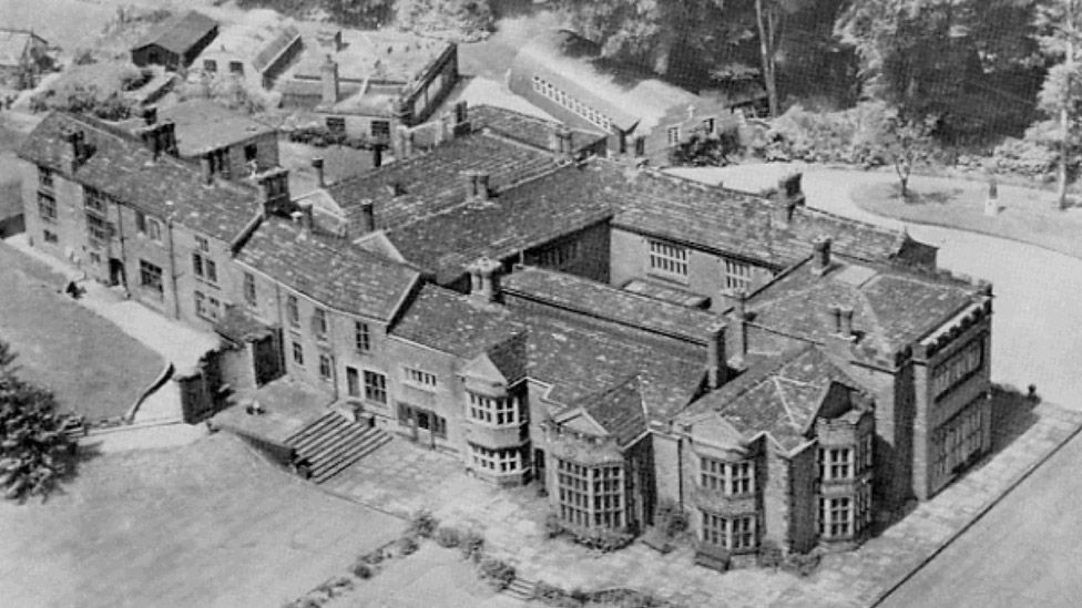 Vintage aerial view of Hopwood Hall