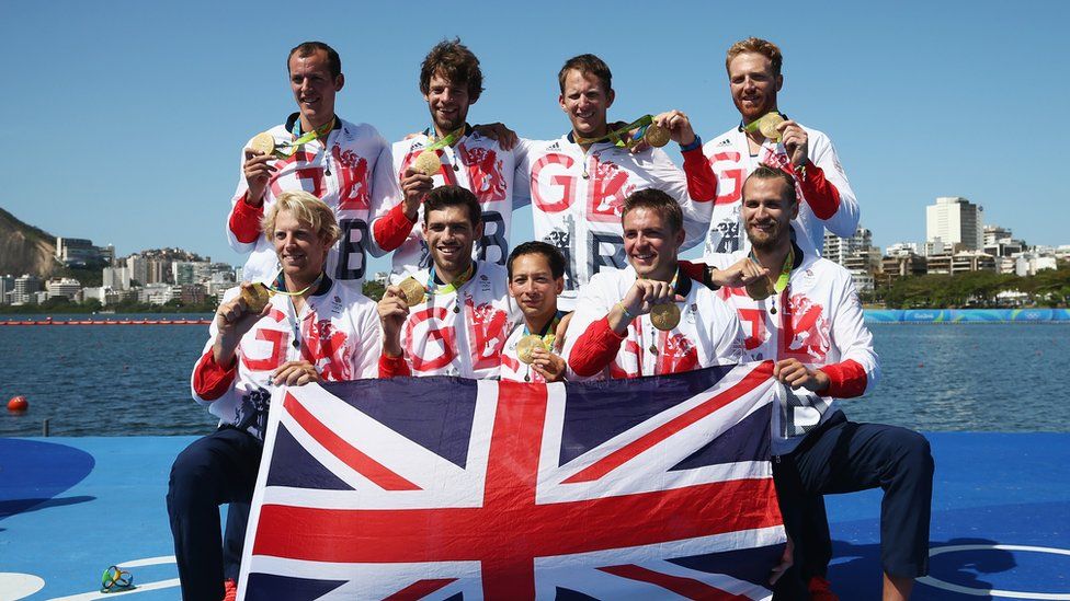Members of the gold medal-winning Men's Eights crew