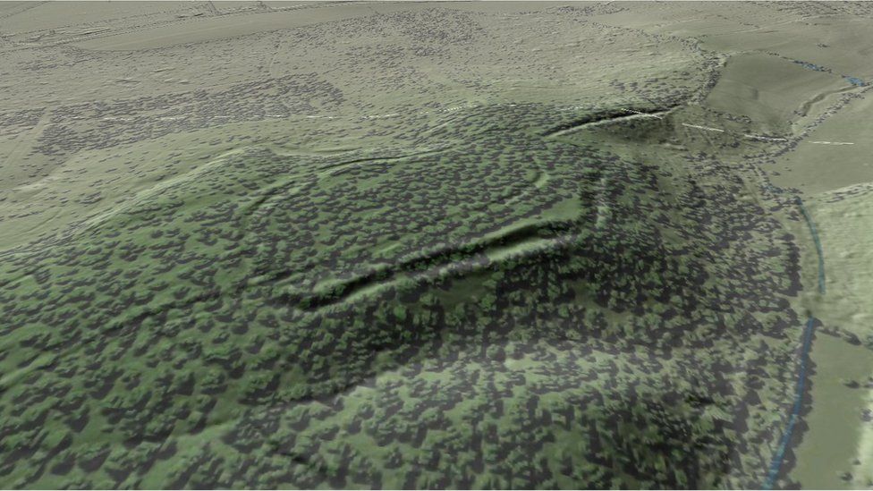 A 3D image made from LIDAR data depicting the hill fort