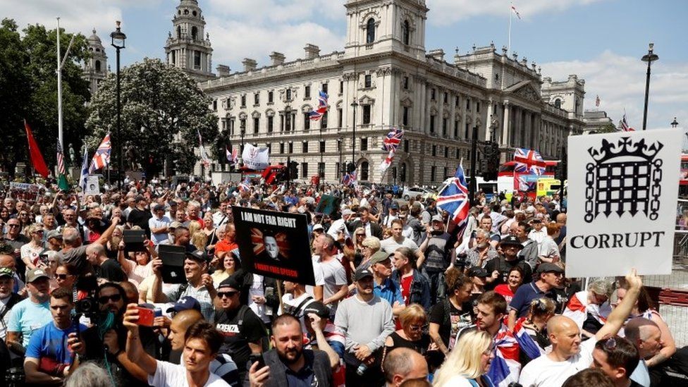 Supporters of Tommy Robinson outside Parliament