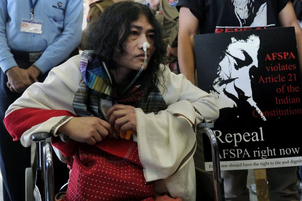 Social activist from Manipur, Irom Sharmila, who has been on a fast for 12 years demanding the repeal of the controversial Armed Forces Special Powers Act (AFSPA), arrives at the Indira Gandhi International Airport in New Delhi on March 3, 2013.