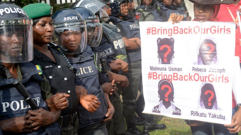 Police at a Bring Back Our Girls demonstration in Abuja, Nigeria