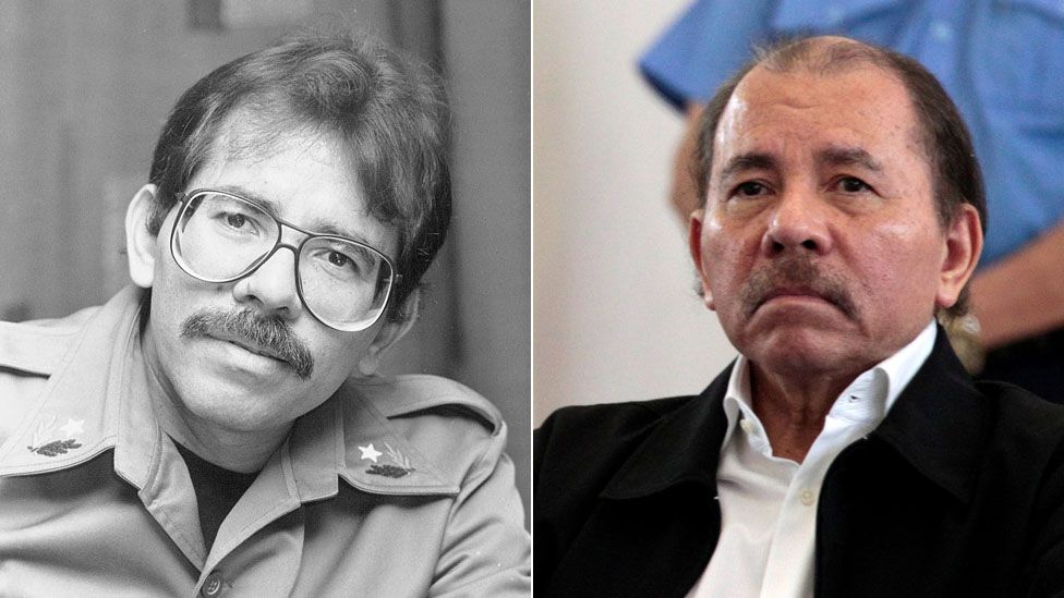 Nicaraguan leader Daniel Ortega in the 1980s and in 2018